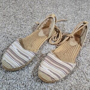 UGG Espadrille Flats Size 9 Lace Up Ankle Tie Boho Coastal
